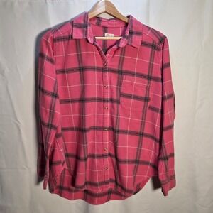 Hollister Pink Flannel Button Down Long Sleeve Large Women's Cotton Shirt